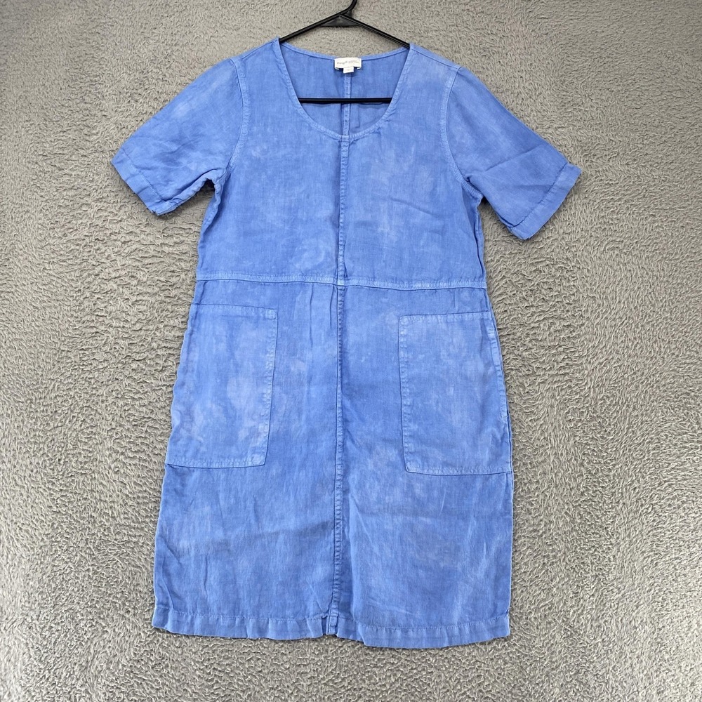 Pure Jill Linen Dress Womens XS Garment Dyed Shift Scoop Neck Pockets Summer